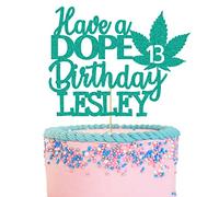 GuteGifts Personalised Have a Dope Birthday Cake Topper Pot Leaf Green Weed Leaf Theme Birthday Party Decoration for Baby Shower Wedding Custom with Any Name & Age Glitter Card (Turquoise green)