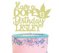 GuteGifts Personalised Have a Dope Birthday Cake Topper Pot Leaf Green Weed Leaf Theme Birthday Party Decoration for Baby Shower Wedding Custom with Any Name & Age Glitter Card (Gold)