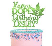 GuteGifts Personalised Have a Dope Birthday Cake Topper Pot Leaf Green Weed Leaf Theme Birthday Party Decoration for Baby Shower Wedding Custom with Any Name & Age Glitter Card (Green)