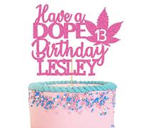 GuteGifts Personalised Have a Dope Birthday Cake Topper Pot Leaf Green Weed Leaf Theme Birthday Party Decoration for Baby Shower Wedding Custom with Any Name & Age Glitter Card (Pink)