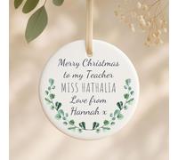 GuteGifts Personalised Merry Christmas To My Teacher Thank You Teacher Tutor Mentor Teaching Assitant Ceramic Bauble Gift Ornaments Xmas Tree Decor Merry Christmass Hanging Sign Keepsake