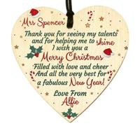 GuteGifts Personalised Merry Chrsitmas Thank You Teacher Gift for Teacher/Nursery Teache/Teaching Assitant Pre School Xmas Tree Decoration 2021 Wooden Heart Plaque Hanging Sign