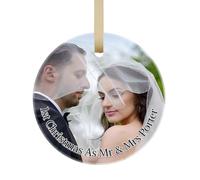 GuteGifts Personalised Photo Bauble First Christmas as Mr and Mrs Ceramic Ornament Gift for Couples Wife Husband Xmas Tree Decor Married 1st Wedding Keepsake Gift for Him/Her, White