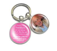 GuteGifts Personalised Photo Keyring Memorial Gifts for Dad Grandad Mum Nanny Grandma Loss Love In Heaven Heart Bereavement Remembrance Poem Handmade Custom Keychain Keepsake(Pink)