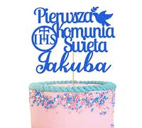 GuteGifts Personalised Pierwsza Komunia Swieta Cake Topper Polish First Holy Communion - Grail Cross Christening Baptism Confirmation 1st Communion Party Decor Multicolour Glitter (Royal blue)