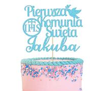 GuteGifts Personalised Pierwsza Komunia Swieta Cake Topper Polish First Holy Communion - Grail Cross Christening Baptism Confirmation 1st Communion Party Decor Multicolour Glitter (Ocean blue)