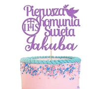 GuteGifts Personalised Pierwsza Komunia Swieta Cake Topper Polish First Holy Communion - Grail Cross Christening Baptism Confirmation 1st Communion Party Decor Multicolour Glitter (Lilac)