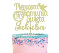 GuteGifts Personalised Pierwsza Komunia Swieta Cake Topper Polish First Holy Communion - Grail Cross Christening Baptism Confirmation 1st Communion Party Decor Multicolour Glitter (Gold)