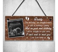 GuteGifts Personalised Plaque with Photo Pregnancy New Dad Gift Daddy to be From Bump Birthday Gift Newborn Baby Shower Plaque Wall Hanging Sign - I can?t wait to meet you! Love from bump xx