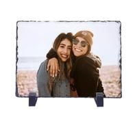 GuteGifts Personalised Slate Photo Frame Rectangle Photo Rock Stone Printing with Any Image Birthday Christmas Keepsake Gift for Him Her Family Home Decor (10 X 15 CM)