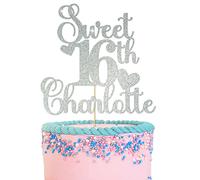 GuteGifts Personalised Sweet 16 Cake Toppers Lovely 16 Birthday Party Decorations | Custom with Any Name Any Age | Multicolour Glitter 13th 16th 18th 21st 30th (Silver)