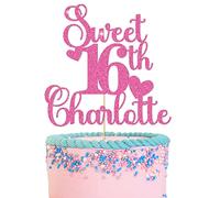 GuteGifts Personalised Sweet 16 Cake Toppers Lovely 16 Birthday Party Decorations | Custom with Any Name Any Age | Multicolour Glitter 13th 16th 18th 21st 30th (Hot Pink)