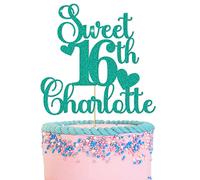 GuteGifts Personalised Sweet 16 Cake Toppers Lovely 16 Birthday Party Decorations | Custom with Any Name Any Age | Multicolour Glitter 13th 16th 18th 21st 30th (Turquoise green)