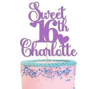 GuteGifts Personalised Sweet 16 Cake Toppers Lovely 16 Birthday Party Decorations | Custom with Any Name Any Age | Multicolour Glitter 13th 16th 18th 21st 30th (Lilac)