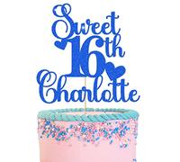GuteGifts Personalised Sweet 16 Cake Toppers Lovely 16 Birthday Party Decorations | Custom with Any Name Any Age | Multicolour Glitter 13th 16th 18th 21st 30th (Royal blue)