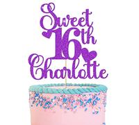 GuteGifts Personalised Sweet 16 Cake Toppers Lovely 16 Birthday Party Decorations | Custom with Any Name Any Age | Multicolour Glitter 13th 16th 18th 21st 30th (Purple)