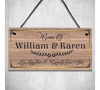 GuteGifts Personalised with Any Name Gift for Couples Indoor Plaque Housewarming New Home First House Gift Handmade Hanging House Sign - Home Of ... Love,Laughter & Happily Ever After