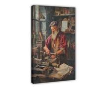 Gutenberg Printing Press Illustration Canvas Poster Bedroom Decor Landscape Office Room Decor Gift 20" L X 30" W