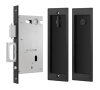 GUTENKONB 1 Pack Matte Black Pocket Door Lock, Keyless Privacy Pocket Door Pull, Flush Sliding Door Lock for Bedroom Bathroom, Rectangular Pocket Door Latch with Automatic Bounce Switch