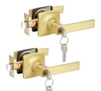 GUTENKONB 2 Pack Gold Door Handles Interior, Keyed Alike Entry Door Handle, Heavy Duty Door Lever Lock for Entrances, Reversible for Left/Right Doors, Satin Brass Finish