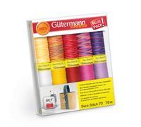 Gutermann Deco Stitch 70 Thread Set - Warm Colours 10X70M Assorted Solid & Multicolours For Decorative & Ornamental Seams