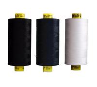 Gutermann Mara 120 Sewing Thread - 3 x 1000m Spools - Black, White & Blue (Various Shades) - Strong Polyester Thread for Sewing Machines & Hand Stitching (Black, White,339)