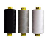 Gutermann Mara 120 Sewing Thread - 3 x 1000m Spools - Black, White & Grey or Extra Black (Various Shades) - Strong Polyester Thread for Sewing Machines & Hand Stitching (Black,White,8607)