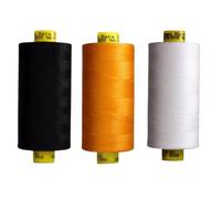 Gutermann Mara 120 Sewing Thread - 3 x 1000m Spools - Black, White & Orange or Yellow (Various Shades) - Strong Polyester Thread for Sewing Machines & Hand Stitching (Black,White,188)