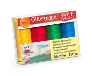 Gutermann Maraflex Thread Set - 4X150M Brights, Elastic Thread For Stretch Seams On Household Machines