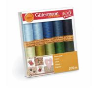 Gutermann Natural Cotton Thread Set - Cool Shades, 10 x 100m Mercerized Cotton C No.50, Patchwork & Quilting per pack 734521\5