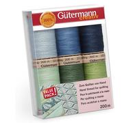 Gutermann Quilting Thread Set - 6X200M Blues & Greens, Waxed 100% Cotton Hand Quilting Thread