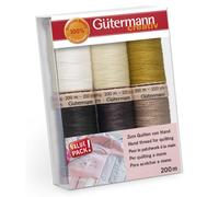 Gutermann Quilting Thread Set - 6X200M Natural Shades, Waxed 100% Cotton Hand Quilting Thread