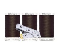 Gutermann Sew-All Thread (500m/547yd Each), 3-Pack Bundle with Bella's Crafts Soft Tape Measure (Clove - 590)