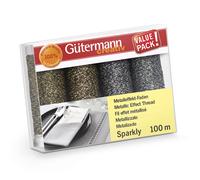 Gutermann Sewing Thread Set: Sparkly: 4 x 100m , 734366 Gold Silver Red Blue