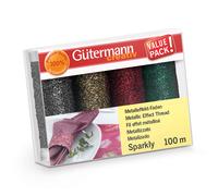 Gutermann Sewing Thread Set: Sparkly: 4 x 100m , 734366 Gold Silver Red Blue