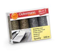 Gutermann Sparkly Thread Set - Gold & Silver 4X100M Metallic Two-Tone Threads For Sewing, Knitting, Crochet & Embellishment