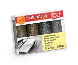 Gutermann Sparkly Thread Set - Gold & Silver 4X100M Metallic Two-Tone Threads For Sewing, Knitting, Crochet & Embellishment