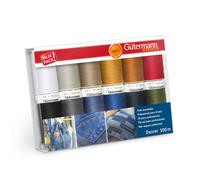 Thread Set Denim 12x100m Assorted Shades White/Black/Red