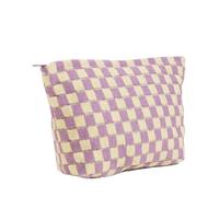 GUTGNK Checkered Makeup Bag For Women - Yellow Purple Cosmetic Bags Travel Toiletry Bag Large Capacity Canvas Storage Bag Aesthetically Designed Tote Bag Cute Pencil Case, Yellow Purple