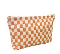 GUTGNK Checkered Makeup Bag For Women - Yellowish White Cosmetic Bags Travel Toiletry Bag Large Capacity Canvas Storage Bag Aesthetically Designed Tote Bag Cute Pencil Case, Yellow White