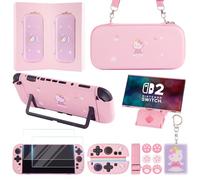 GUTIAL Accessories Bundle for Nintendo Switch 2 2025 - Cute Kawaii NS 2 Accessories kit for Grils Boys Kids with Travel Carrying Case and Cartoon Dockable Cover Case, Screen Protector, Stand - Pink