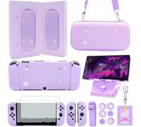 GUTIAL Accessories Bundle for Nintendo Switch OLED - Cute Kawaii NS OLED Accessories kit for Grils Boys Kids with Carrying Case, Cartoon Dockable Cover Case, Screen Protector, Stand - Purple