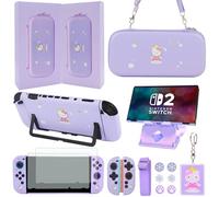 GUTIAL Accessories Set for Nintendo Switch 2 2025 - Cute Kawaii NS 2 Accessories kit for Grils Boys Kids with Travel Carrying Case and Cartoon Protective Cover, Screen Protector, Stand - Purple
