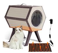 GUTINNEEN Outdoor Heated Cat House with Heater Insulated Feral Cat Shelter with Adjustable Temperature and Time Expandable Feral Cat House with Escape Door for Winter Weatherproof (1 Set)