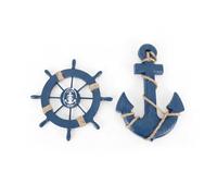Gutol 2-Pack Nautical Wooden Decor Set - 28cm Ship Wheel & 33cm Anchor with Rope for Wall Decoration & Door Hanging