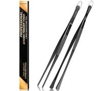 Gutsdoor 2Pcs Kitchen Tweezer Tongs, 12-Inch Stainless Steel Food Tweezers, Black Chef Tweezers for Cooking, Baking, Pasta, BBQ