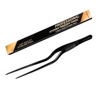 Gutsdoor 8 Inch Stainless Steel Precision Culinary Tweezers - Black Kitchen Offset Plating Tongs