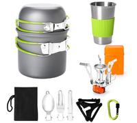 Gutsdoor Camping Cookware Set Camping Cooking Set Non Stick Family Backpacking Cooking Set Lightweight Stackable Pot Pan Bowls with Storage Bag for Outdoor Hiking (12pcs (Green))
