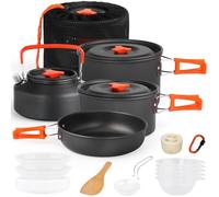 Gutsdoor Camping Cookware Set Camping Cooking Set Non Stick Family Backpacking Cooking Set Lightweight Stackable Pot Pan Bowls with Storage Bag for Outdoor Hiking