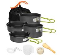 Gutsdoor Camping Cookware Set Camping Cooking Set Non Stick Family Backpacking Cooking Set Lightweight Stackable Pot Pan Bowls with Storage Bag for Outdoor Hiking (11pcs (Green))